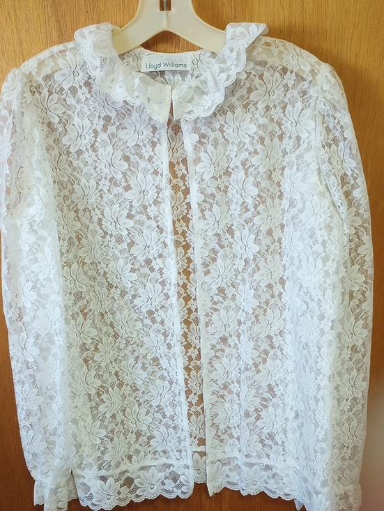 Lloyd Williams Jackets & Blazers - Lloyd Williams Sheer White Delicate Feminine Floral Lace Jacket w/ Ruffles
